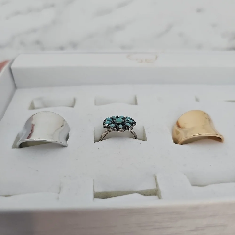 3 Pcs Adjustable Fashion Rings Gold Silver Blue Country Southern Girl